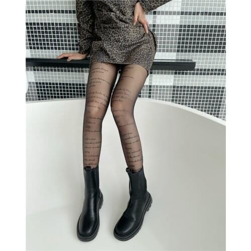 Summer Imitation of Handwritten Pen Fonts Printed Black Letters Pantyhose Women Nylon Hosiery Tights
