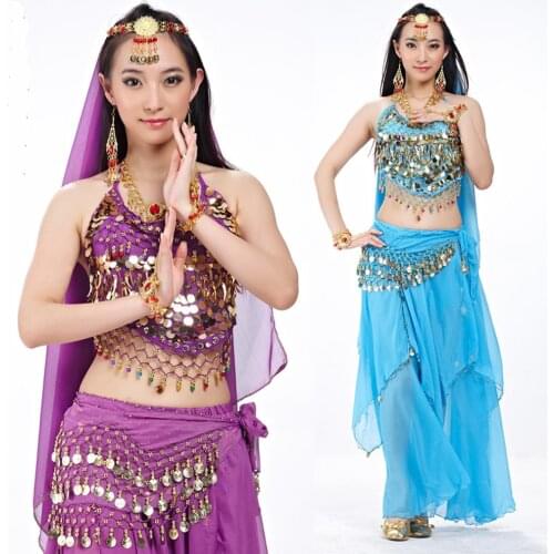 Hot-selling Bollywood Dancing Costumes Indian Belly Dance Costumes 2 Pieces Top+Skirt Set For Women dancers