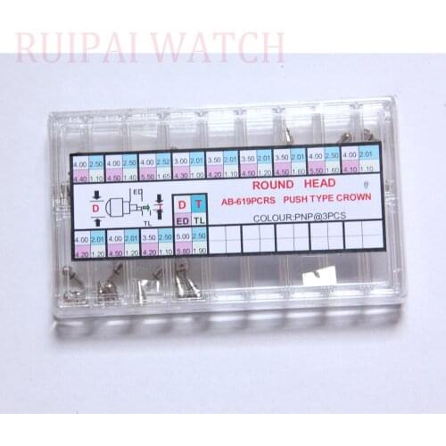 39PC Stainless Steel Silver Color 619 Round Head Push Type Crown Watch Crowm