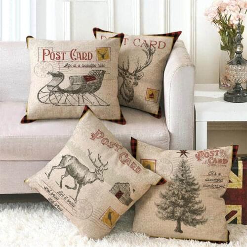 45cm*45cm Christmas Ink Drawing Design Linen Cotton Pillow Covers Sofa Pillow Case Cushion Cover
