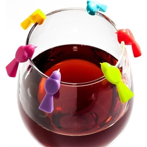 6PCS Silicone Bird Tits Wine Glass Mark Recognizer Cup Distinguisher(Mixed Color)