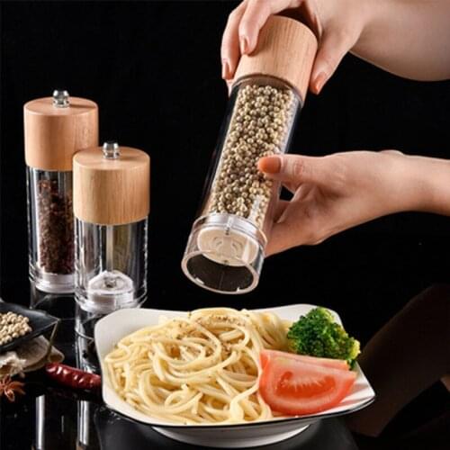 Wooden Cover Acrylic Transparent Pepper Grinder Freshly Ground Pepper Powder Grinding Seasoning Bottle Kitchen Seasoning Bottle