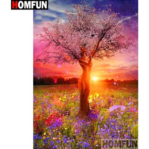 HOMFUN Full Square/Round Drill 5D DIY Diamond Painting "Woman tree landscape" Embroidery Cross Stitch 3D Home Decor Gift A16884