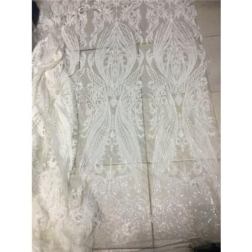 Off white YG-777 best quality embroidered african tulle mesh lace fabric with sequins for fashion show dress