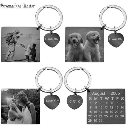 Personalized Master Custom Photo Image Calendar Keychain Engraved Symbol Heart Pendant Keyring Family Couples Graduation gift
