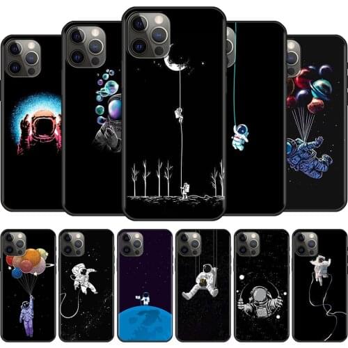 Phone case For iphone 12 11 pro max 12 mini xs max xR X 8 7 6S Plus SE Bumper glass Fundas case smartphone Space Moon Astronaut