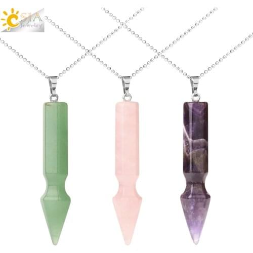 CSJA Natural Stone Hexagonal Column Pendant Necklaces Healing Point Women Jewelry Bullet Pendants Men Charm Geometry Collar G610