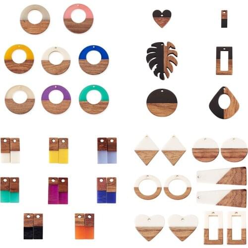 1 Set Resin & Walnut Wood Pendants Geometric Charms for Dangle Earrings Connectors Handmade Wooden Earrings Bracelets Supplies