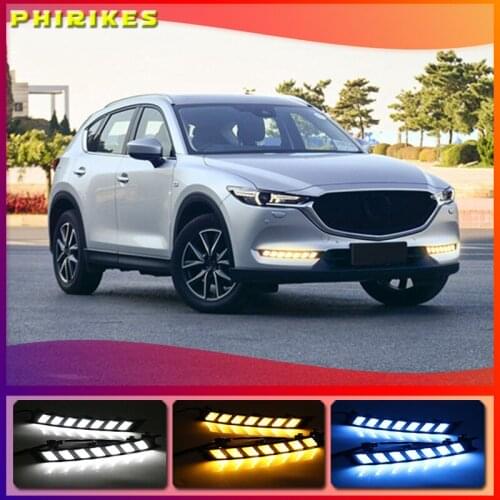 2Pcs For Mazda CX-5 CX5 2017 2018 2019 DRL LED Daytime Running Light With Yellow Turning Signal night blue fog lamp