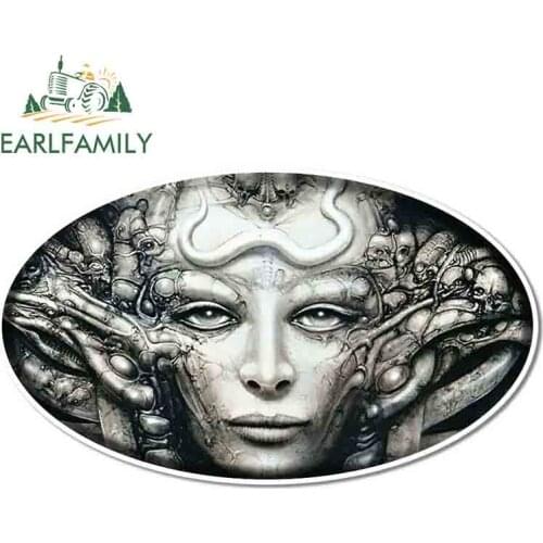 EARLFAMILY 13cm x 7.6cm for Hr Giger Rave Artwork Funny Car Sticker Vinyl Waterproof RV VAN Car Accessories JDM Anime Comic Sign