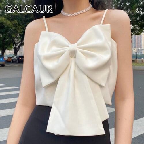 GALCAUR Patchwork Bowknot Vest For Female Square Collar Sleeveless Backless Off Shoulder Womens Sexy Vest Fashion Tide 2021
