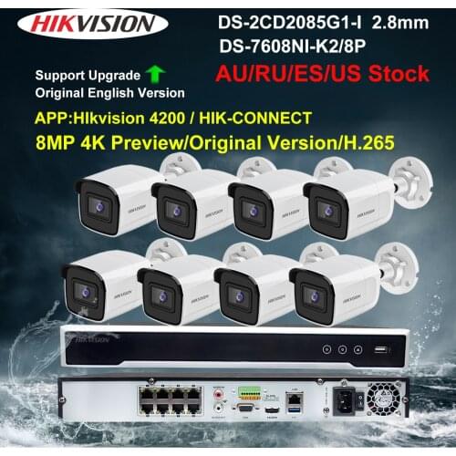 Hikvision Security Camera System 8CH 8MP 4K POE NVR Kit CCTV DS-2CD2085G1-I 2.8MM DS-7608NI-K2/8P Video Surveillance IP Bullet