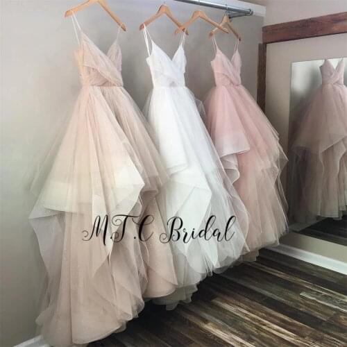 Graceful Tiered Tulle Evening Dress V Neck Spaghetti Strap Puffy Formal Occasion Dresses 2019 Custom Made Prom Gowns Cheap
