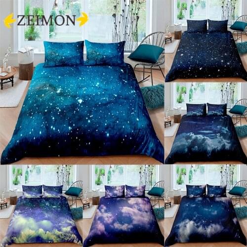 ZEIMON Fashion 3D Printed Starry Sky Stars Bedding Set Scenery Soft Polyester Christmas Bedroom Duvet Cover and Pillowcase
