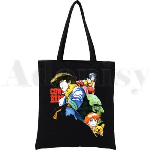 Cowboy Bebop Spike Japanese Anime Manga Black Canvas Print Shopping Bags Girls Fashion Life Casual Pacakge Hand Bag
