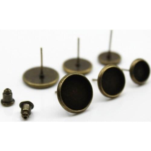 8mm 10mm 12mm Stud Earring Round Copper Plated glass cabochon base earring blanks setting supplies for jewelry 20pcs/lot