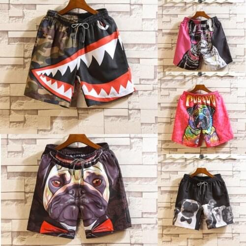 Summer mens casual five-point pants printed shark puppy pattern plus size beach shorts Tether