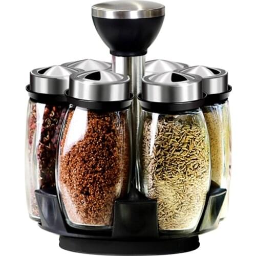 Rotating Cruet Condiment Seasoning Jars Set for Spices Pepper Sprays Bottles Salt Shakers Holder Kitchen Storage Rack Organizer