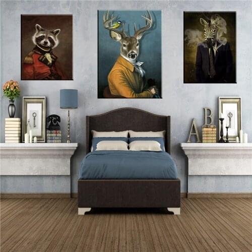 Wall Art Canvas Painting Classy Lion Tiger Giraffe Wolf Horse Posters And Prints Animal Wearing Picture Living Room Home Decor