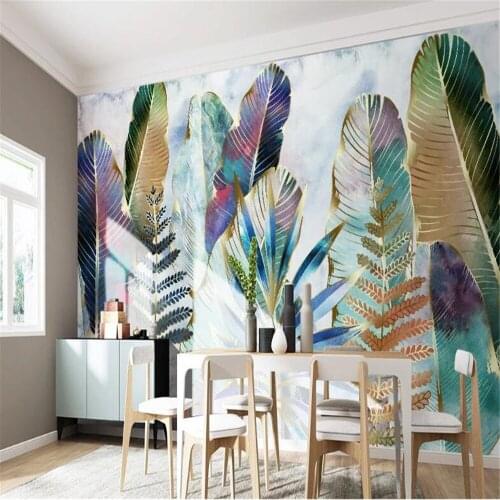 Milofi personality wallpaper Nordic tropical plants leaves light luxury watercolor hand-painted mural wallpaper wall covering