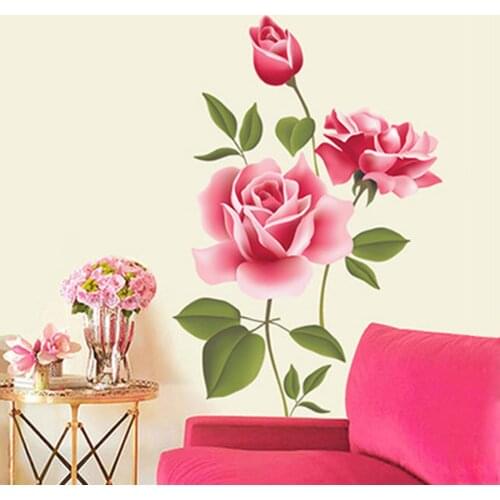Wall Stickers Beautiful Rose Flowers Removable Wall Decals for Bedroom Living Room Decoration