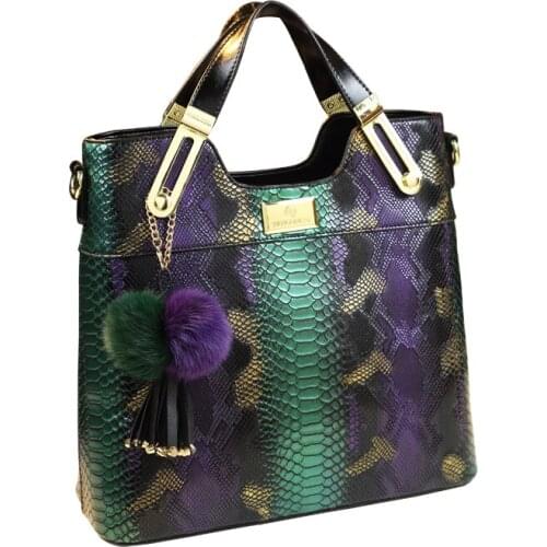 New Europe Style Fashion Large Capacity Tote Bags Handbags Women Famous Brands Colorful Serpentine Split Leather Handbag Bolsos