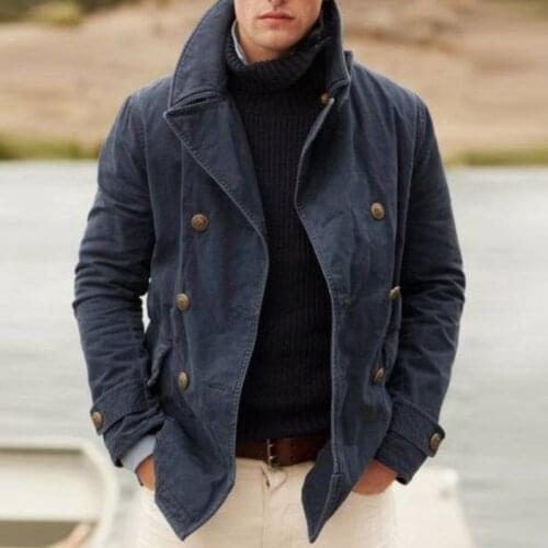 2021 New Mens Jacket Casual Fashion Solid Color Coat Men Autumn Button Long Sleeve Outerwear & Coats Plus Size Black Jackets