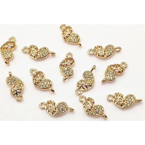 New arrival! 16x7mm 50pcs Cubic Zirconia Heart Connectors for Handmade Necklace Earring DIY Parts Jewelry Findings & Components