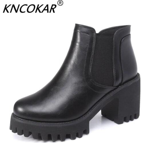 New Fall Style Boots British Style Chunky Ankle Boots One Foot High Heel Ankle Boots Waterproof Platform Martin Boots Female