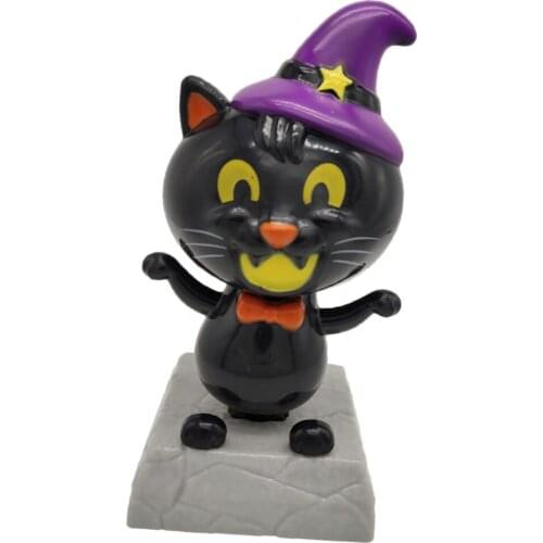 Adorable Dancing Cat with Witch Hat Statue Figure, Plastic Bobbleheads