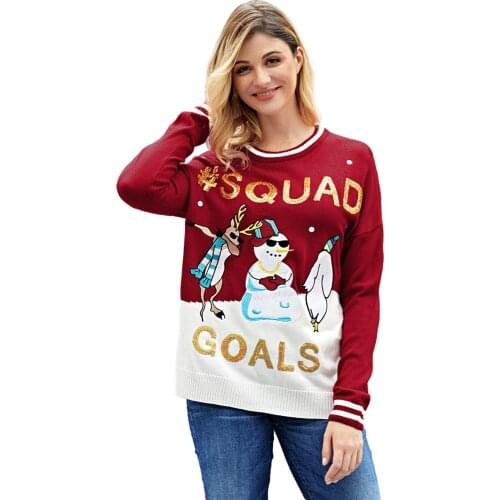 Autumn Winter Black/Red HAPPY XMAS Christmas Tree Sweater Women SQUAD GOALS Christmas Snowman Sweater Tops Plus Size S-XXL