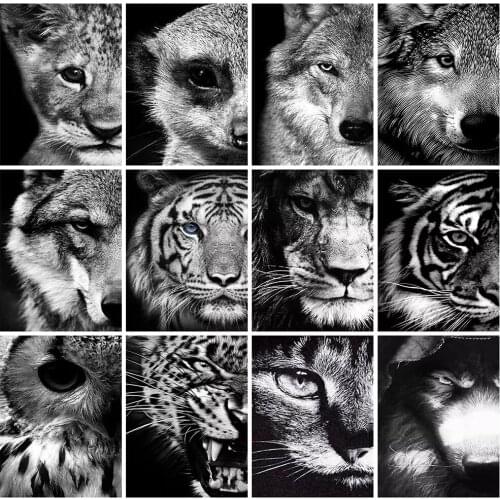 PDMDOG 5D Diamond Embroidery Cross Stitch Wolf Diamond Art Painting Black And White Mosaic Handmade Gift