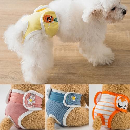 Cartoon Print Dog Diaper Washable Pet Physiological Pants Pet Diaper Pants Bitch Dog Shorts Underwear Velcro Design Puppy Briefs