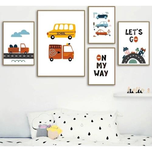 Nordic Posters and Prints Cartoon Kids City Car Driver Club Wall Art Pictures for Kids Room Decor Canvas Painting No Frame