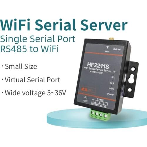 Serial port RS485 to WiFi converter server IOT device HF2211S Support Modbus TCP Wide DC Input 5~36VDC