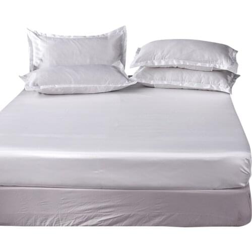 White 100% Satin Ice Silk Fitted Sheet Bed Sheet Women Mattress Cover with Elastic Band Single Double Twin Queen Size Hot Sale