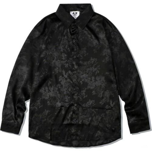 Fashion Brand Long Sleeve Black Floral Dress Shirt Retro Jacquard Full-print Hawaiian Beach Shirts Street Casual Men Blouse Tops