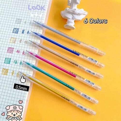6PC Cute Shape Hand Account Highlight Pen Fluorescent Student Painting Pen Color Gel Pen Focus Marker Pen Stationary Supplies