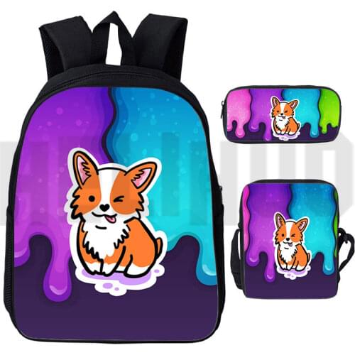 3D Print Anime Backpack Book bag Kawaii Cartoon Welsh Corgi Pembroke School Bags Teenagers Girls Pencil case Women Cosmetic Bag