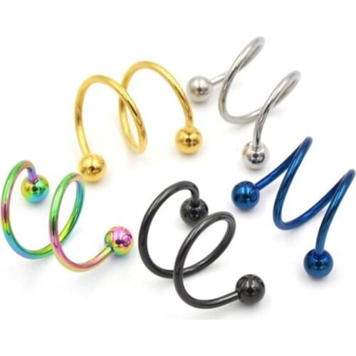 2pcs16G Ball Steel Anodized S Double Spiral Twister Barbell Earring Ear Cartilage Helix Lip Rings Tragus ear cuff chain Piercing