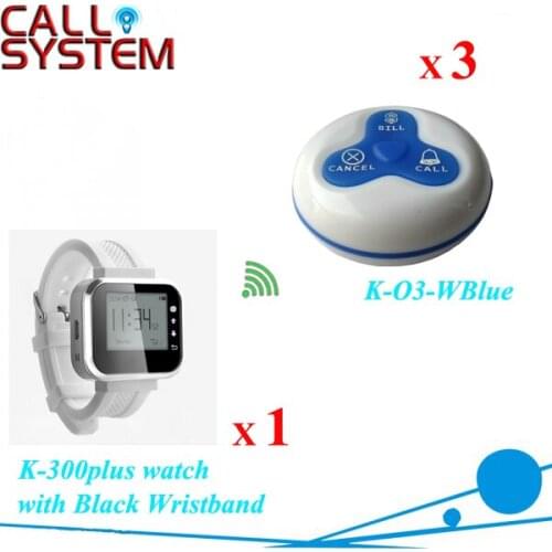 Modern Equipment Waiter caller bell system 1 watch with 3pcs waterproof buzzer for sample
