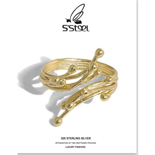 SSTEEL Irrgular For Women Sterling Silver 925 Minimalist Gothic Personalized Gold Adjustable Ring 2021 Trend Fine Jewellery