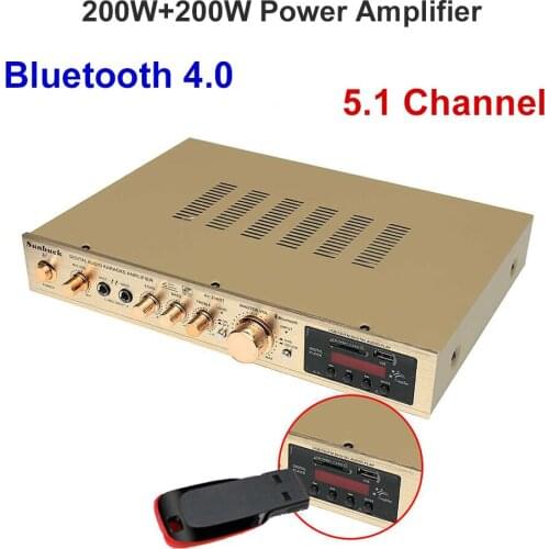 High power Amplifier 200W+200W 5 Channel Bluetooth Amplifier Dual microphone reverberation Built in Bluetooth FM radio USB