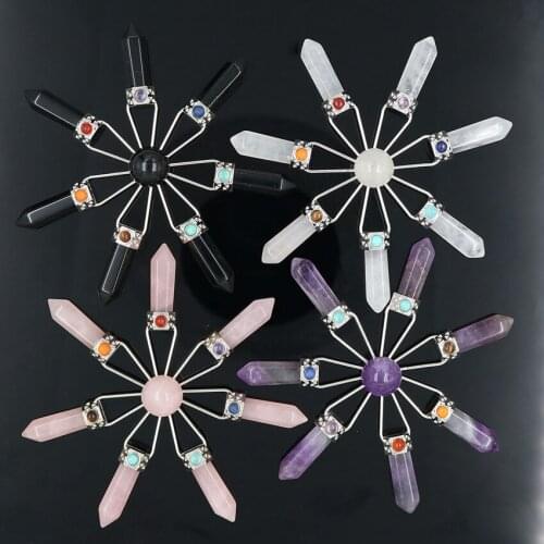 YJXP 7 Chakra Energy Generator Natural Stone Obsidian Hexagonal Healing Point Yoga Balance Meditation Indian Reiki Jewelry 1 Pcs