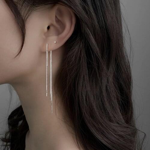 925 Sterling Silver Long Tassel Chain Earrings for Women Cubic Zircon Ear Line Dangle Earrings Party Jewelry 2021 New