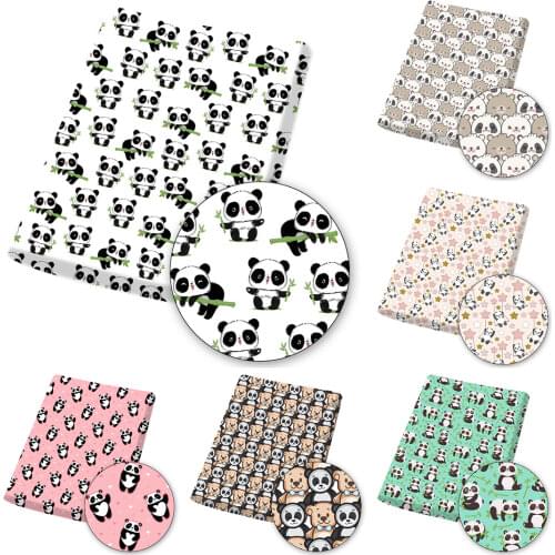 Polyester Cotton Fabric Panda Bamboo Swings Painted Cloth Sheet Handmade Mask Bag Home Textile DIY Dress Supplies 45*145cm 1pc