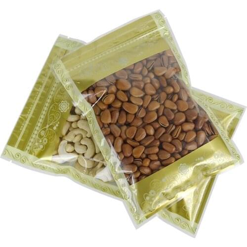 12*20cm 700Pcs/Lot Ziplock Gold Clear Packaging Bag With Window Self Seal Plastic Food Packing Bag Grip Bag Package Bags