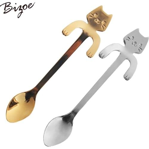5pcs Creative Stainless Steel Cartoon Cat Hand Coffee Tea Spoon Ice Cream Dessert Handle Hanging Spoons Tableware Kitchen Tools