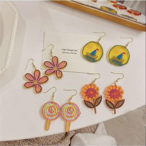 Acrylic Colorful Lollipop Boat Flowers Summer Earrring