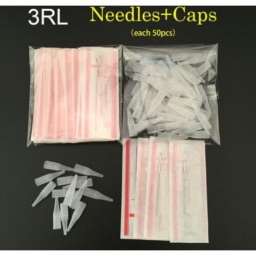 Free Shipping 3R (Needles +Tips Each 50pcs ) Professional Permanent Makeup Machine Needles Caps For Eyebrow Lips-B0